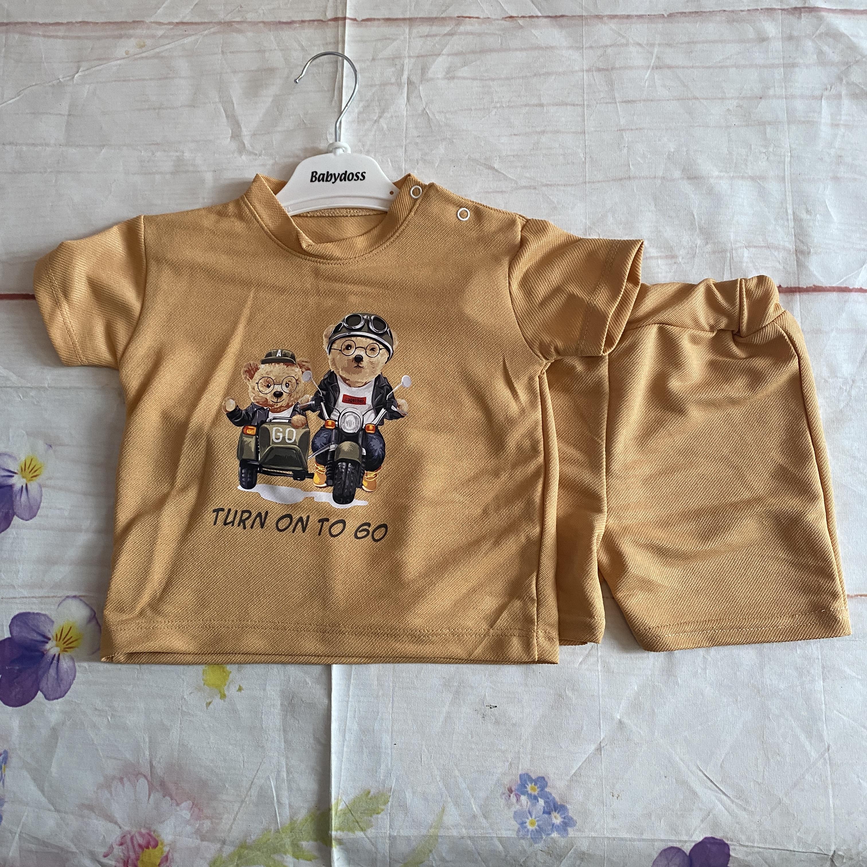 Ayıcık Baskılı Bebek Şort Takımı