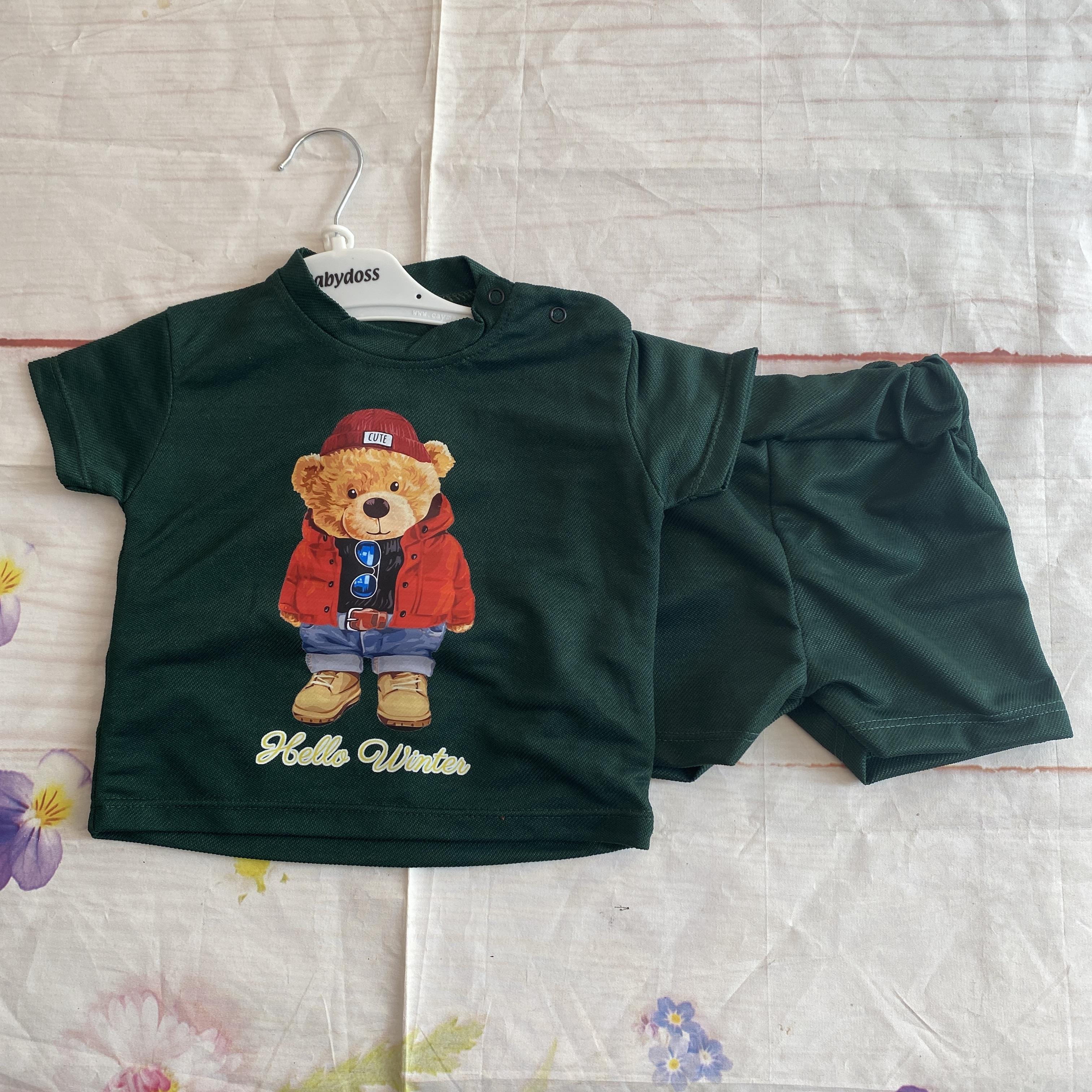 Ayıcık Baskılı Bebek Şort Takımı