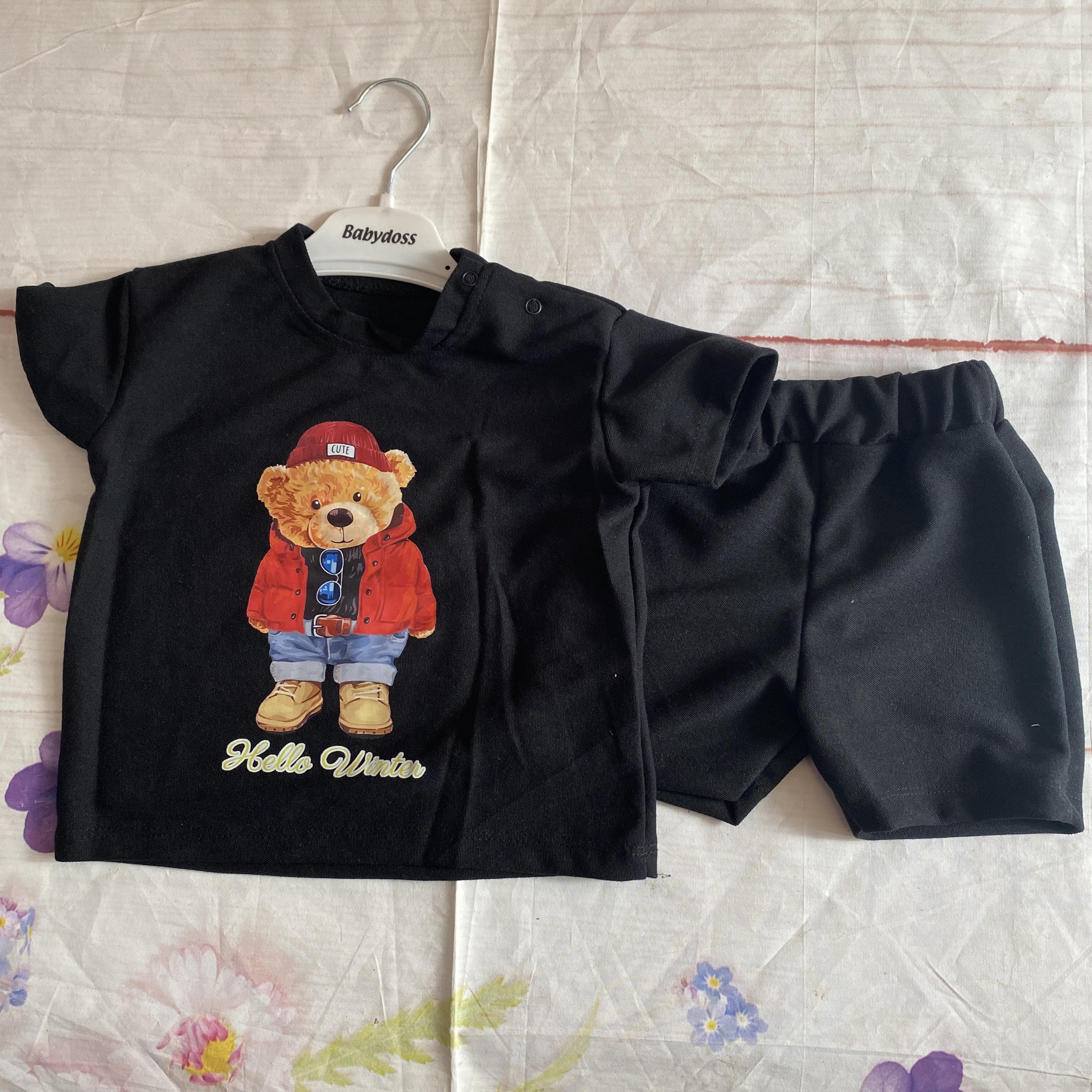 Ayıcık Baskılı Bebek Şort Takımı