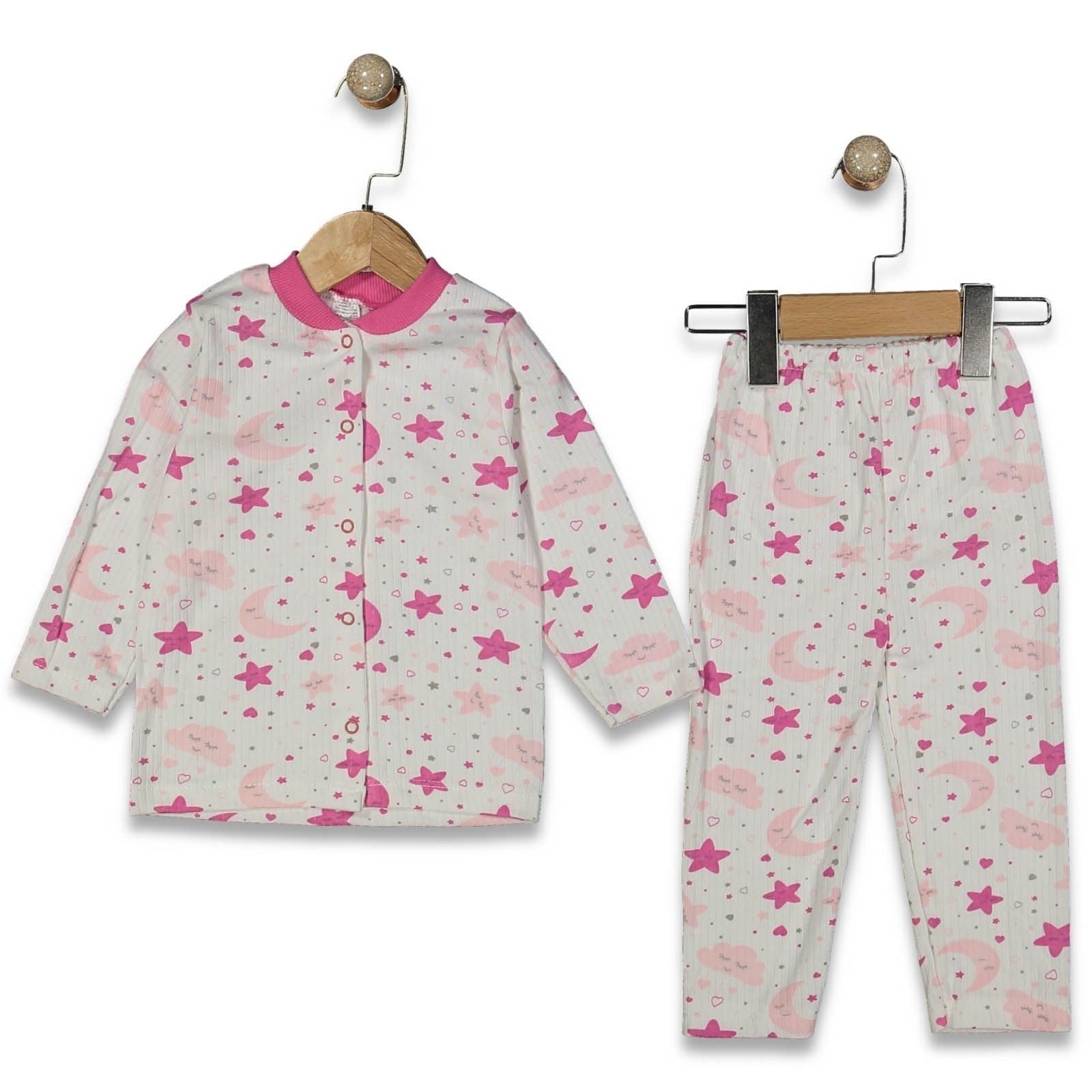 Fitilli Önden Çıtçıtlı Bulut Baskılı 2'li Eşofman Takımı 9-12-18 Ay