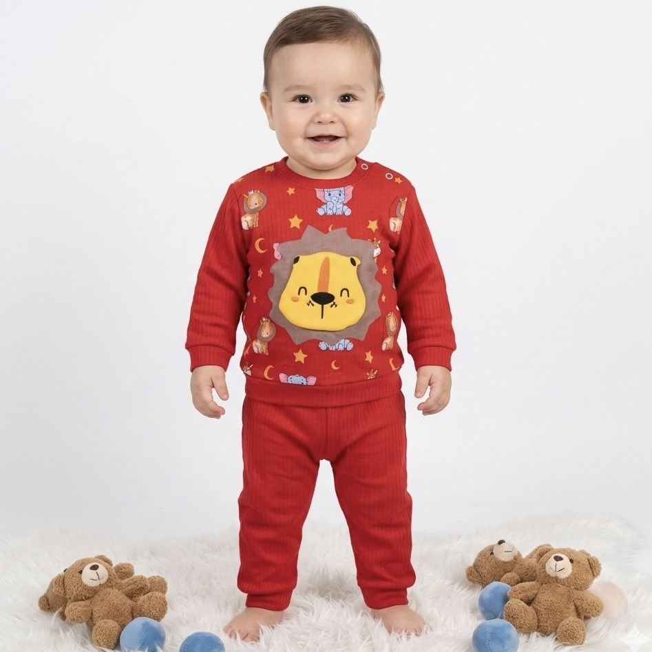 Kabartmalı Aslan İşlemeli Bebek Takımı 3-6-9 Ay