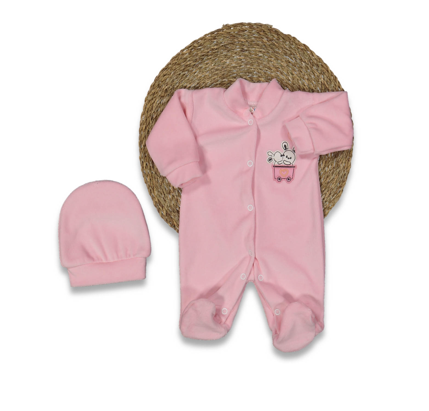 Şapkalı Kadife Bebek Tulum Seti