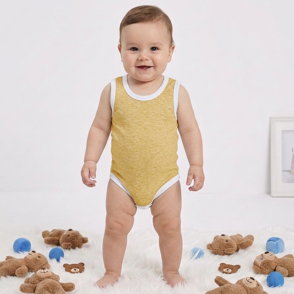 Sarı Çıtçıtlı Atlet Bebek Badi 0-3-6 Ay