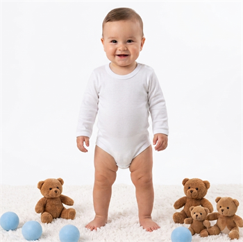 Beyaz Uzun Kollu Bebek Çıtçıtlı Badi 0-3-6-9-12 Ay