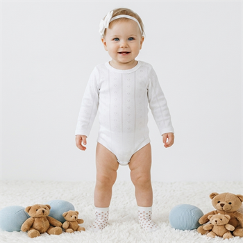 Beyaz Uzun Kollu Bebek Çıtçıtlı Badi 3-6 Ay