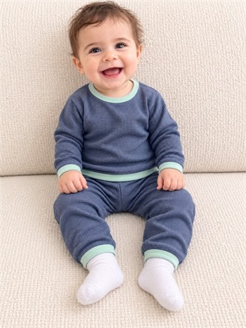 MAVİ PİKE KUMAŞ PİJAMA TAKIMI