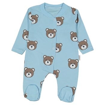 Önden Çıtçıtlı Ayıcık Baskılı Bebek Tulum 0-3-6 Ay