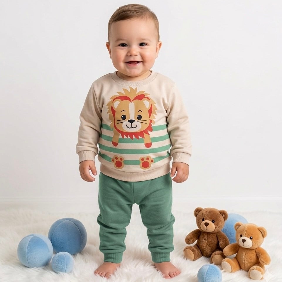 Aslan Baskılı Mevsimlik Bebek Takımı 3-6-9-12 Ay