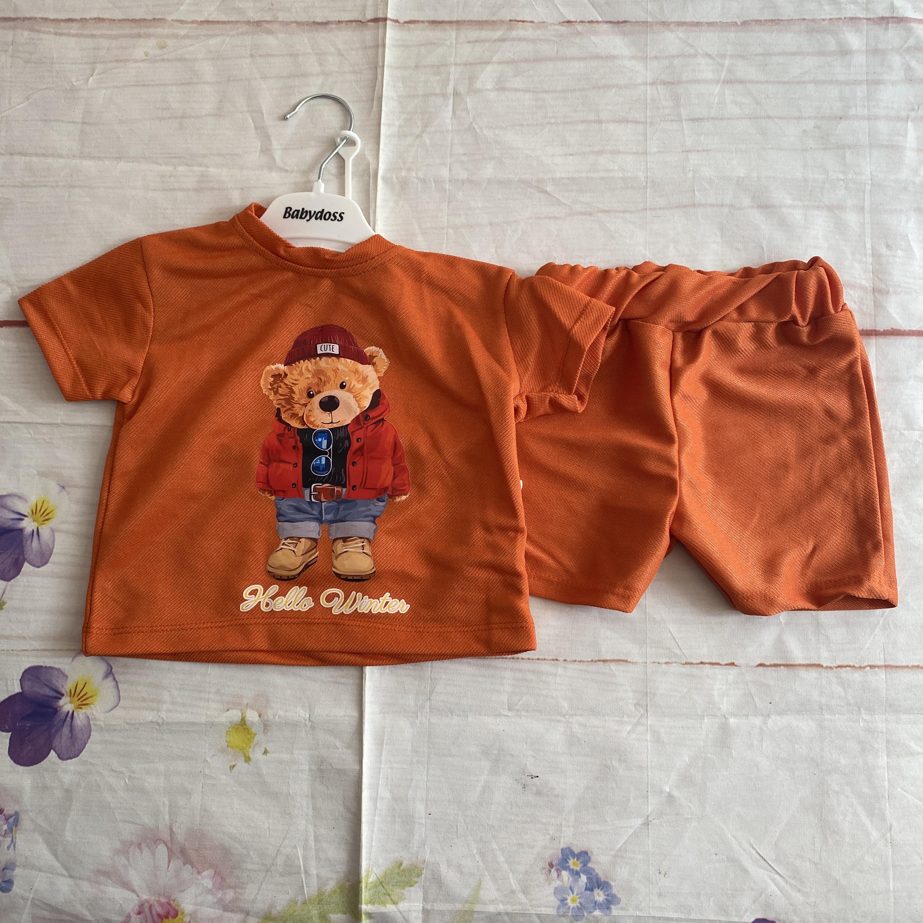 Ayıcık Baskılı Bebek Şort Takımı