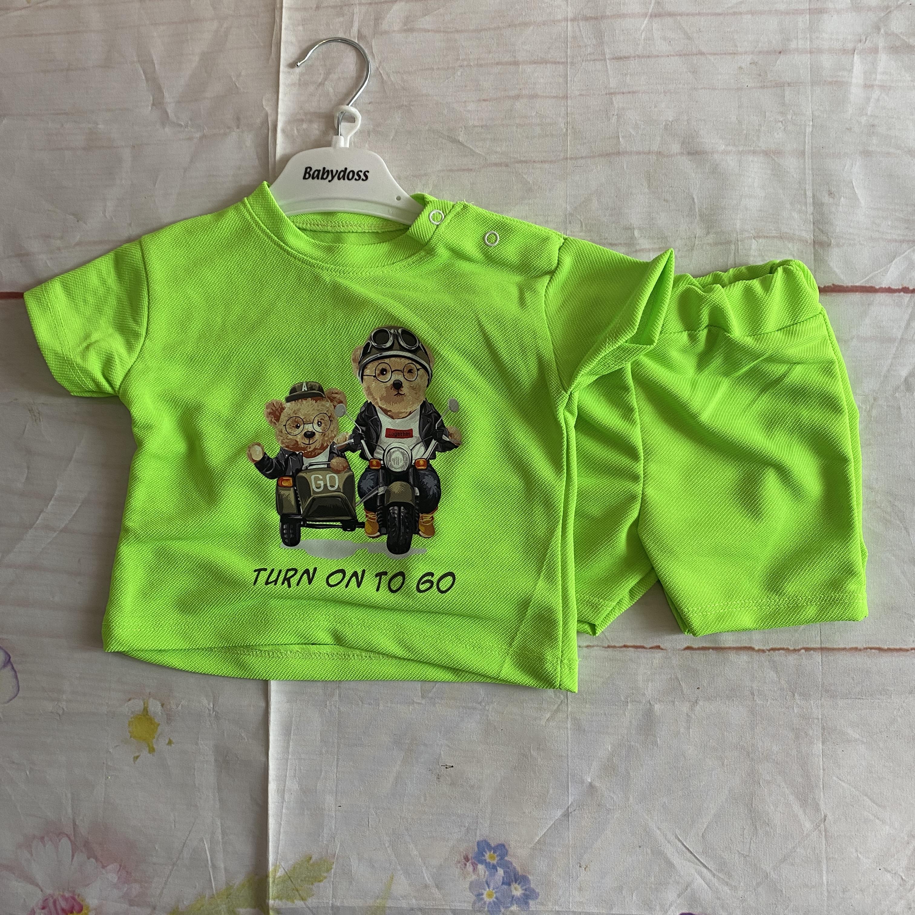 Ayıcık Baskılı Bebek Şort Takımı