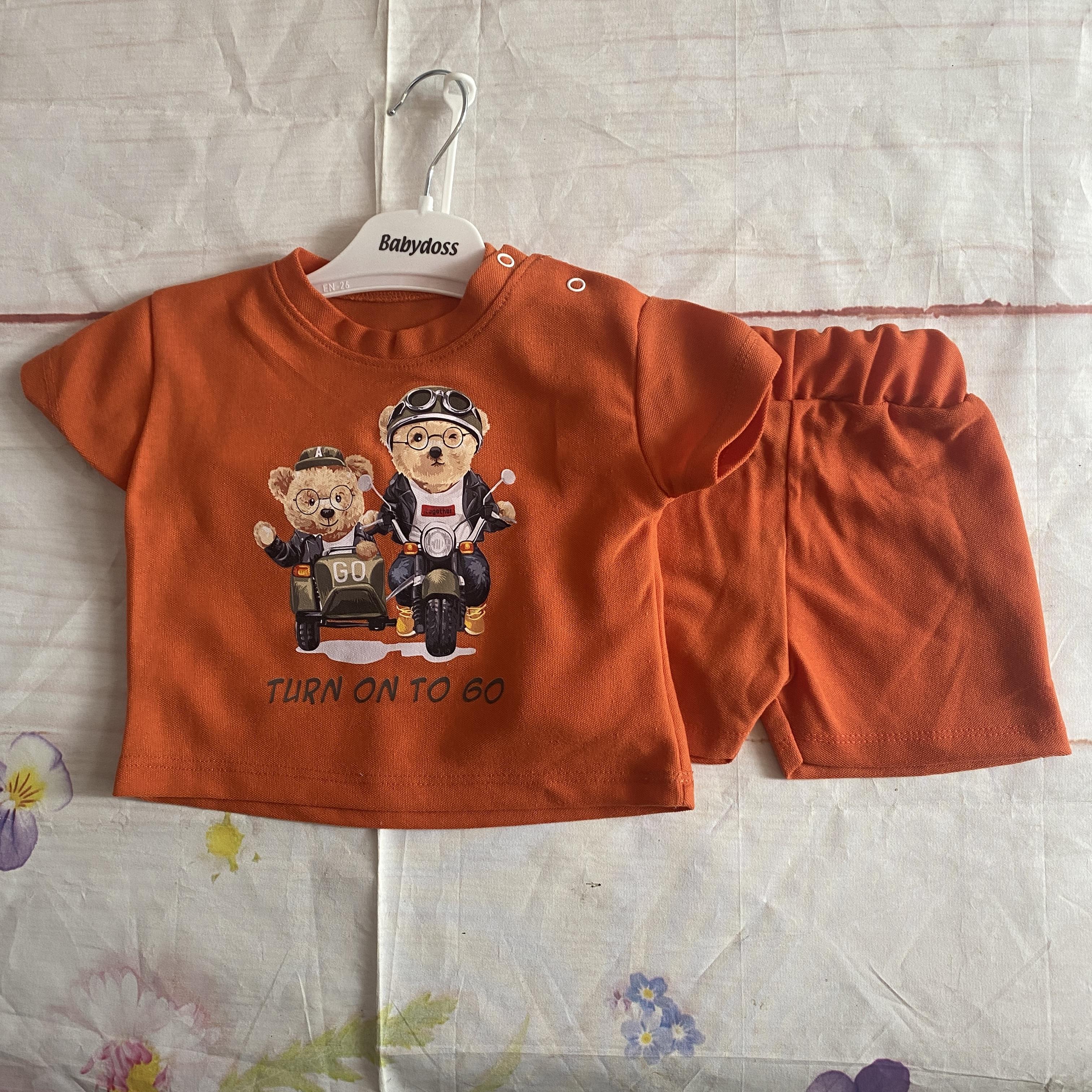 Ayıcık Baskılı Bebek Şort Takımı