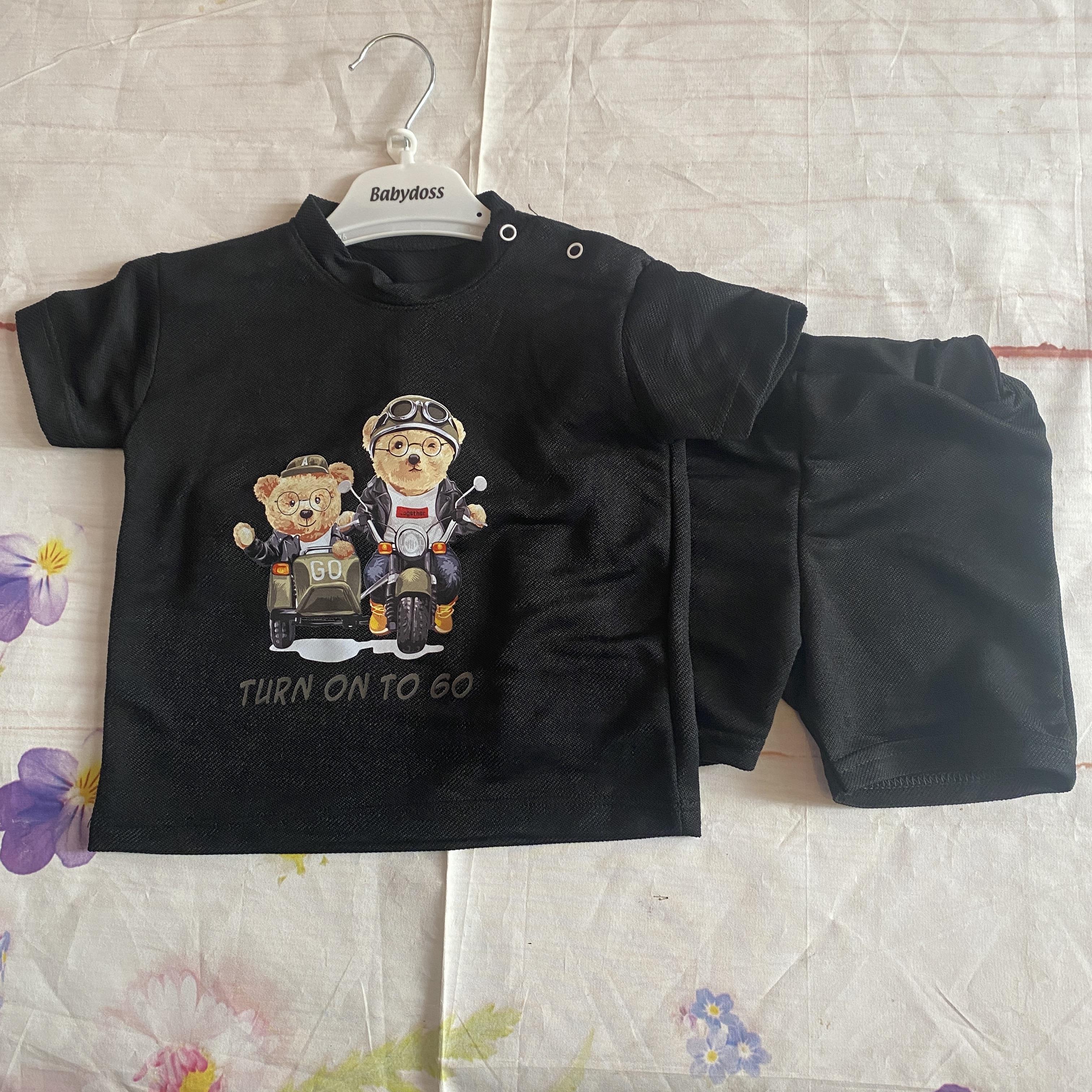 Ayıcık Baskılı Bebek Şort Takımı