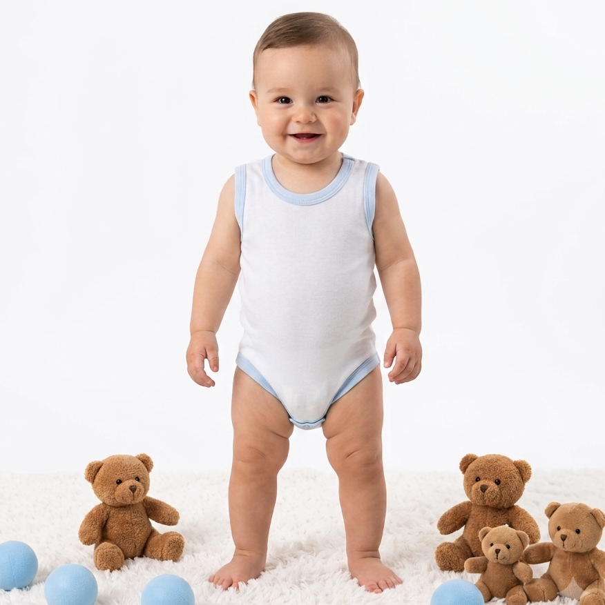 Beyaz Çıtçıtlı Atlet Bebek Badi 0-3-18 Ay