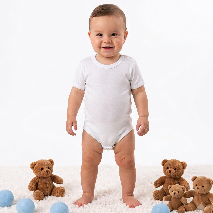 Beyaz Kısa Kollu Bebek Çıtçıtlı Badi 9 Ay