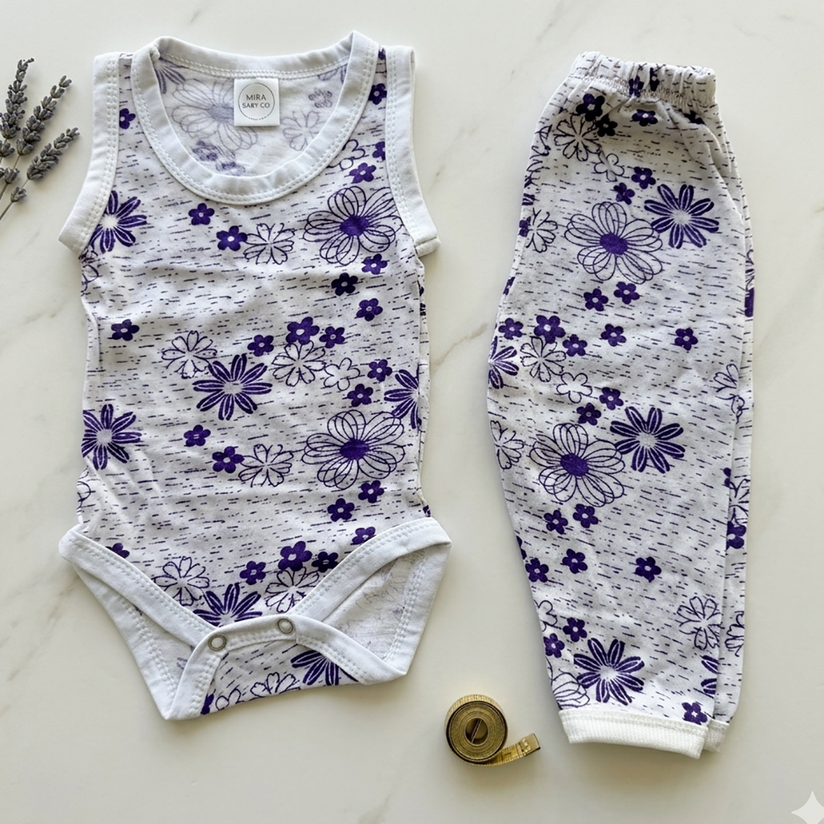 Çiçek Desenli Çıtçıtlı Atlet Badi Seti 0-3 Ay