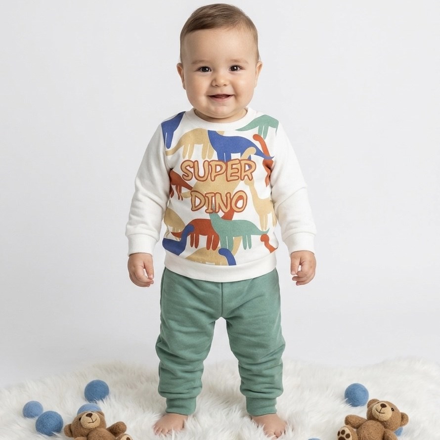 Dinazor Baskılı Mevsimlik Bebek Takımı 3-6-9-12 Ay