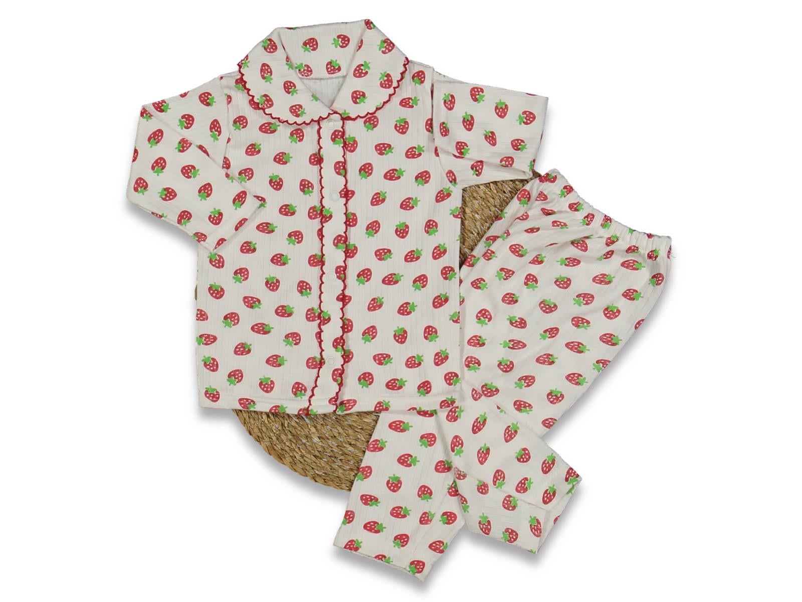 Fitilli Çilekli Pijama Takımı 0-3 Ay