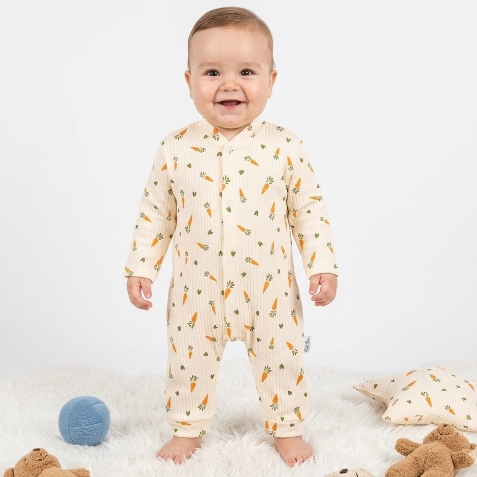 Havuç Baskılı Önden Çıtçıtlı Tulum 0-3-6 Ay