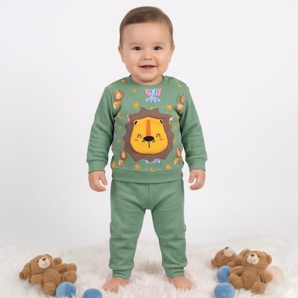 Kabartmalı Aslan İşlemeli Bebek Takımı 3-6-9 Ay