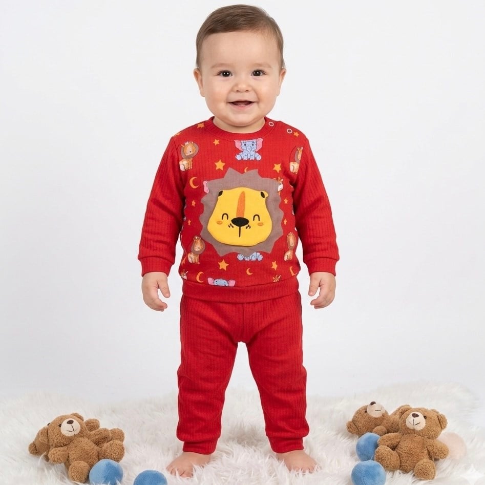Kabartmalı Aslan İşlemeli Bebek Takımı 3-6-9 Ay