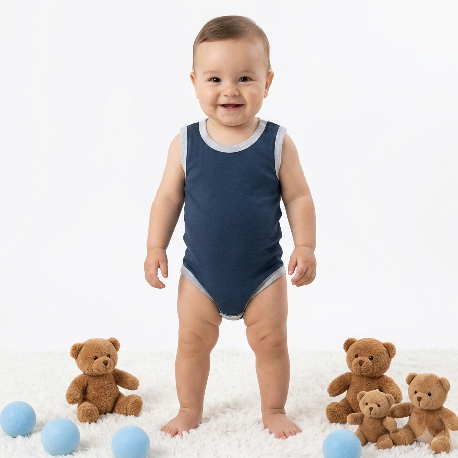 Lacivert Çıtçıtlı Atlet Bebek Badi 0-3-9 Ay