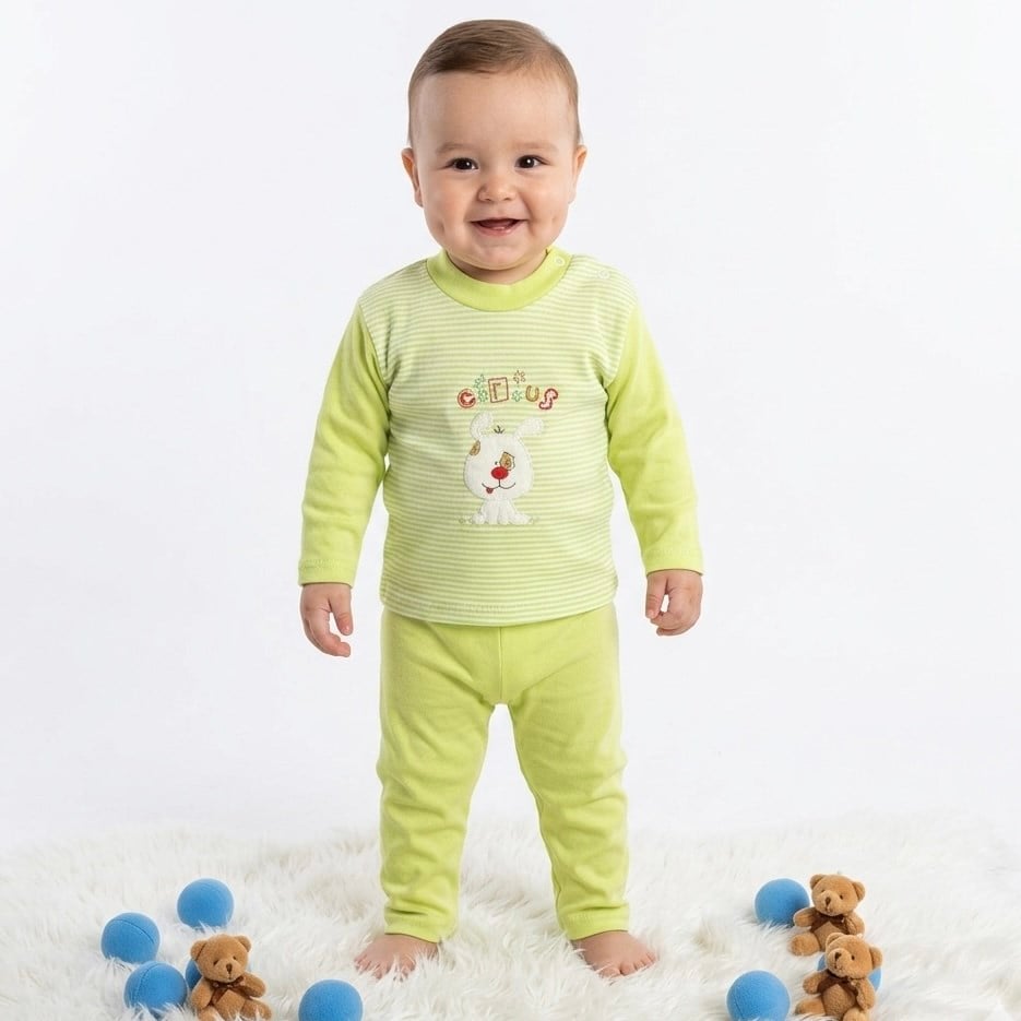 Omuzdan Çıtçıtlı Baskılı Bebek Takımı 3-6 Ay