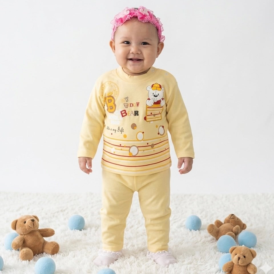 Omuzdan Çıtçıtlı Baskılı Bebek Takımı 6-9 Ay