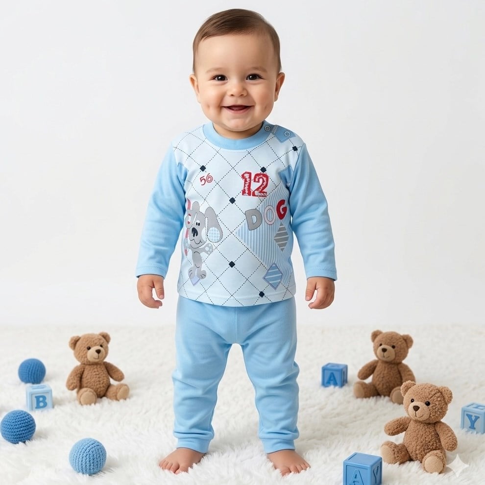 Omuzdan Çıtçıtlı Baskılı Bebek Takımı 6-9 Ay