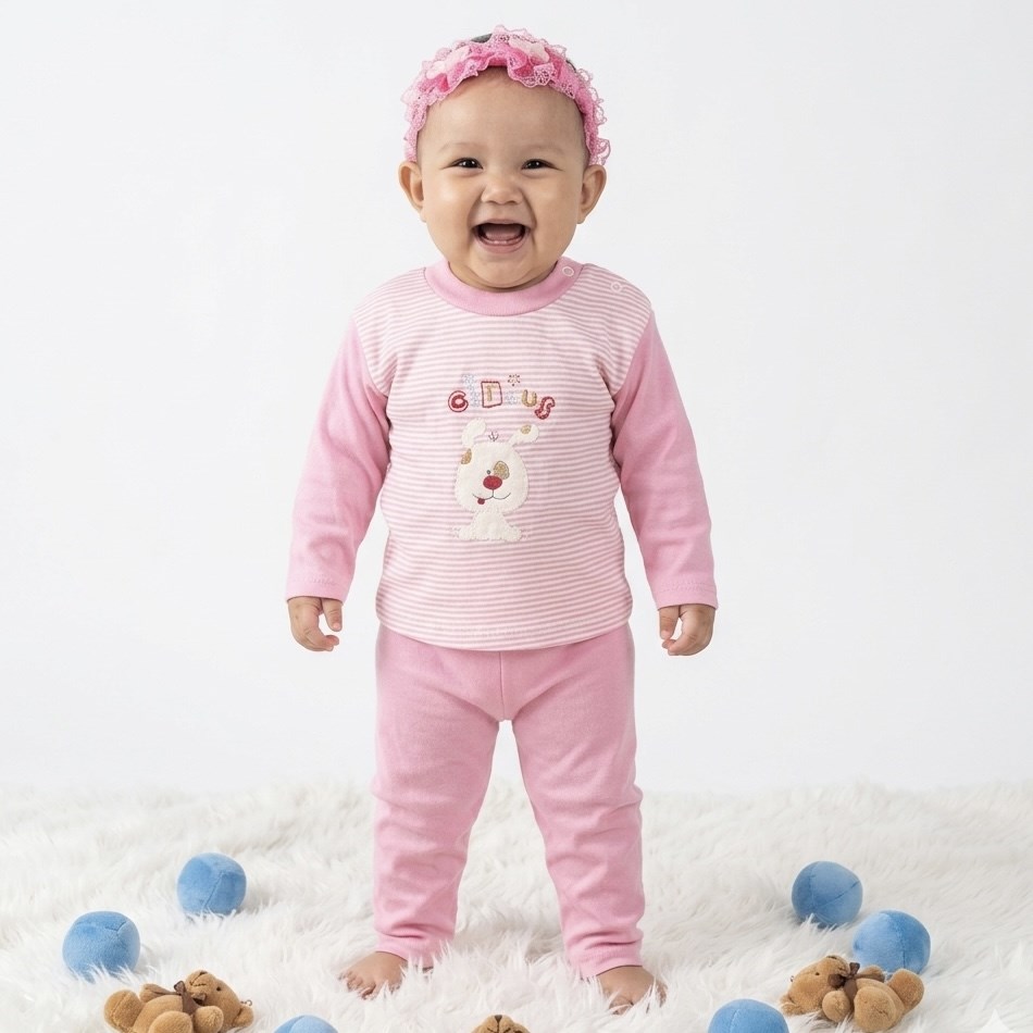 Omuzdan Çıtçıtlı Baskılı Bebek Takımı 3-6 Ay