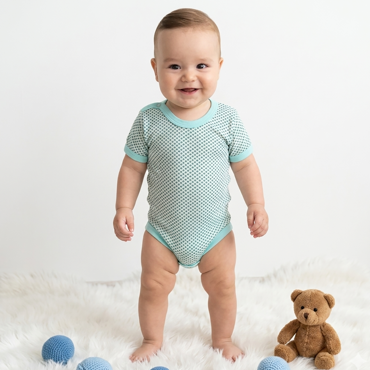 Omuzdan Çıtçıtlı Kısa Kollu Çıtçıtlı Badi 3-6-9 Ay