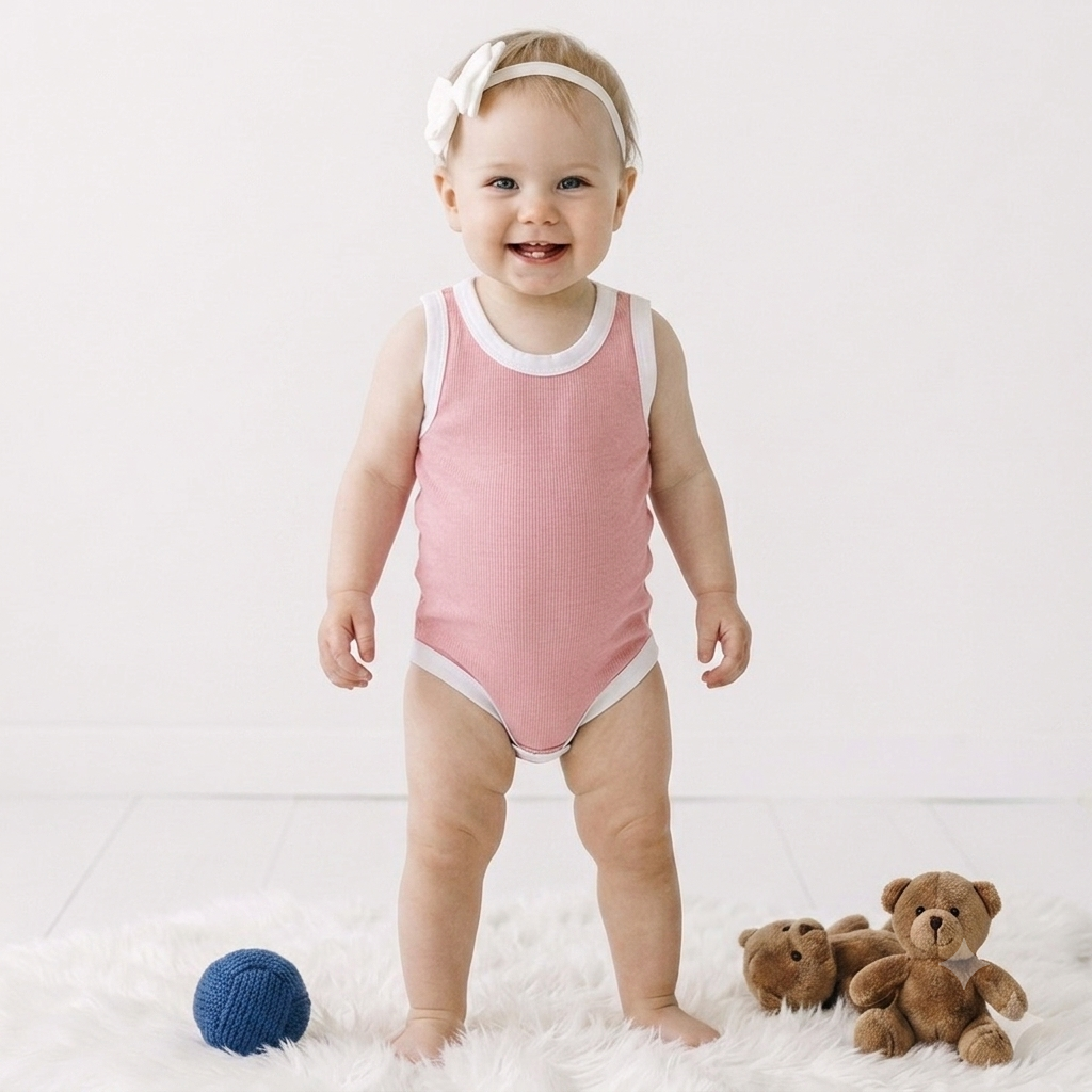 Pembe Çıtçıtlı Atlet Bebek Badi 0-3-6 Ay