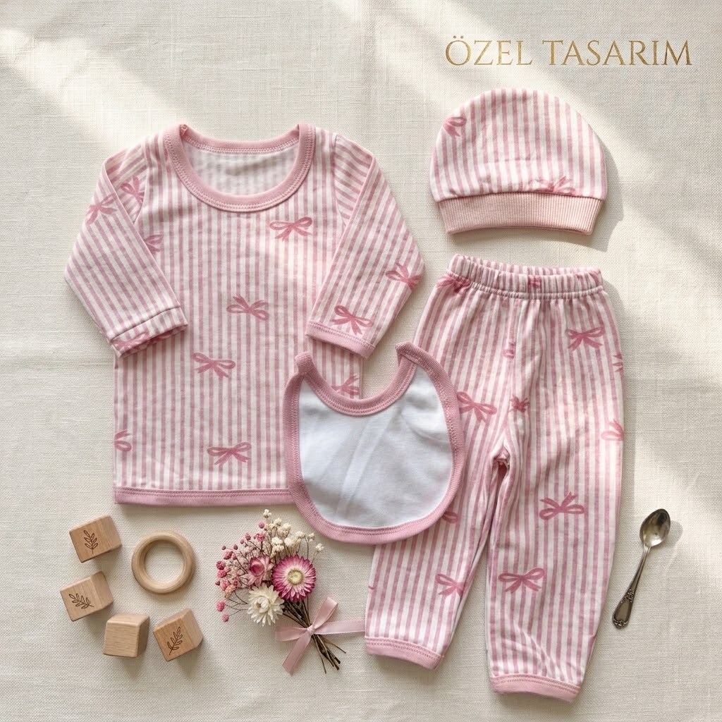 Süprem Kumaş Kışlık 4'lü Bebek Takımı 3 Ay