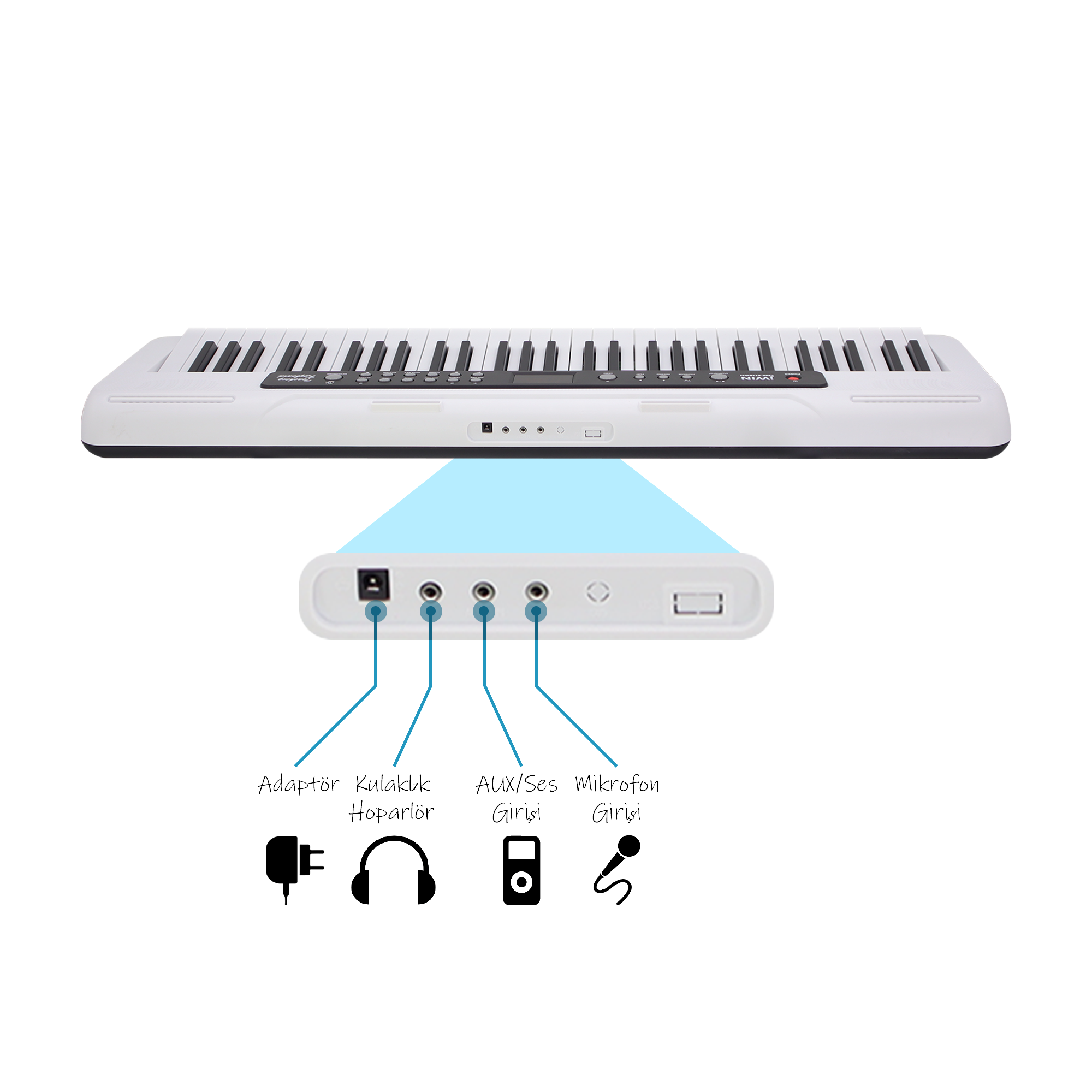 Jwin CMK-6148WH 61 Tuşlu Elektronik Org (Etiket. Mikrofon ve Adaptör Hediye)
