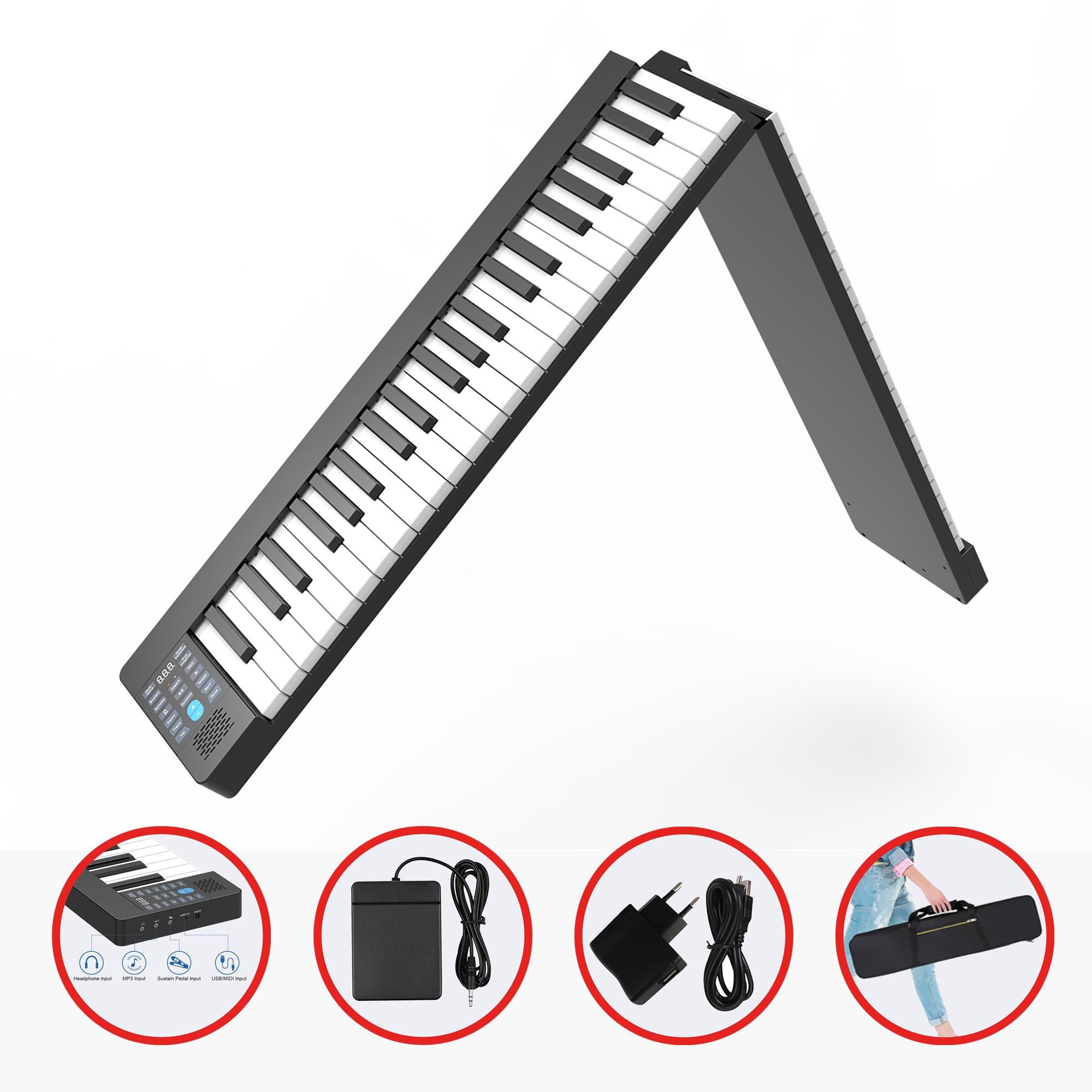 Jwin JDP-8800 Katlanabilir Tuş Hassasiyetli Bluetooth + Şarjlı Piyano - Siyah