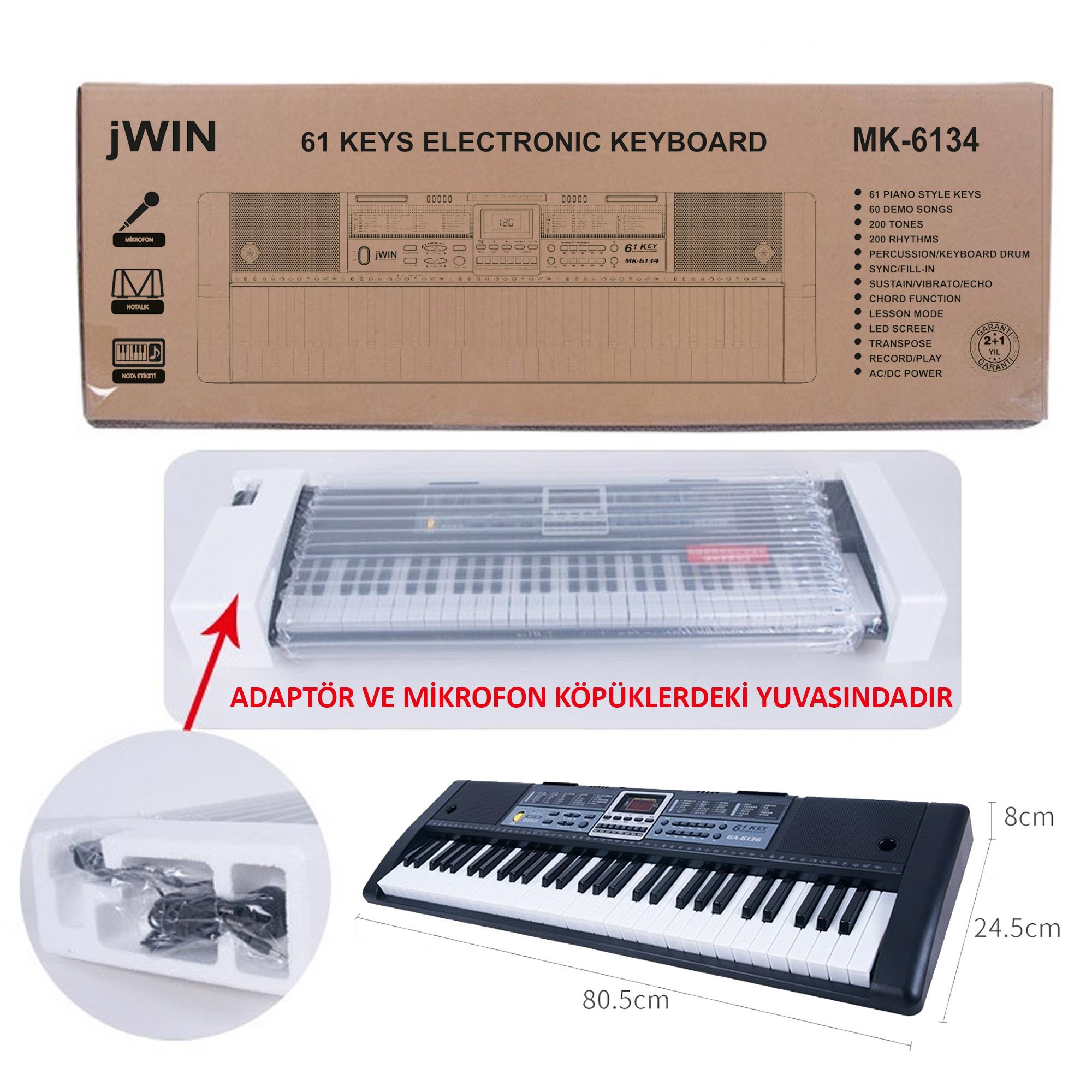 Jwin MK-6134 61 Tuşlu Elektronik Org (Mikrofon ve Adaptör Hediye)