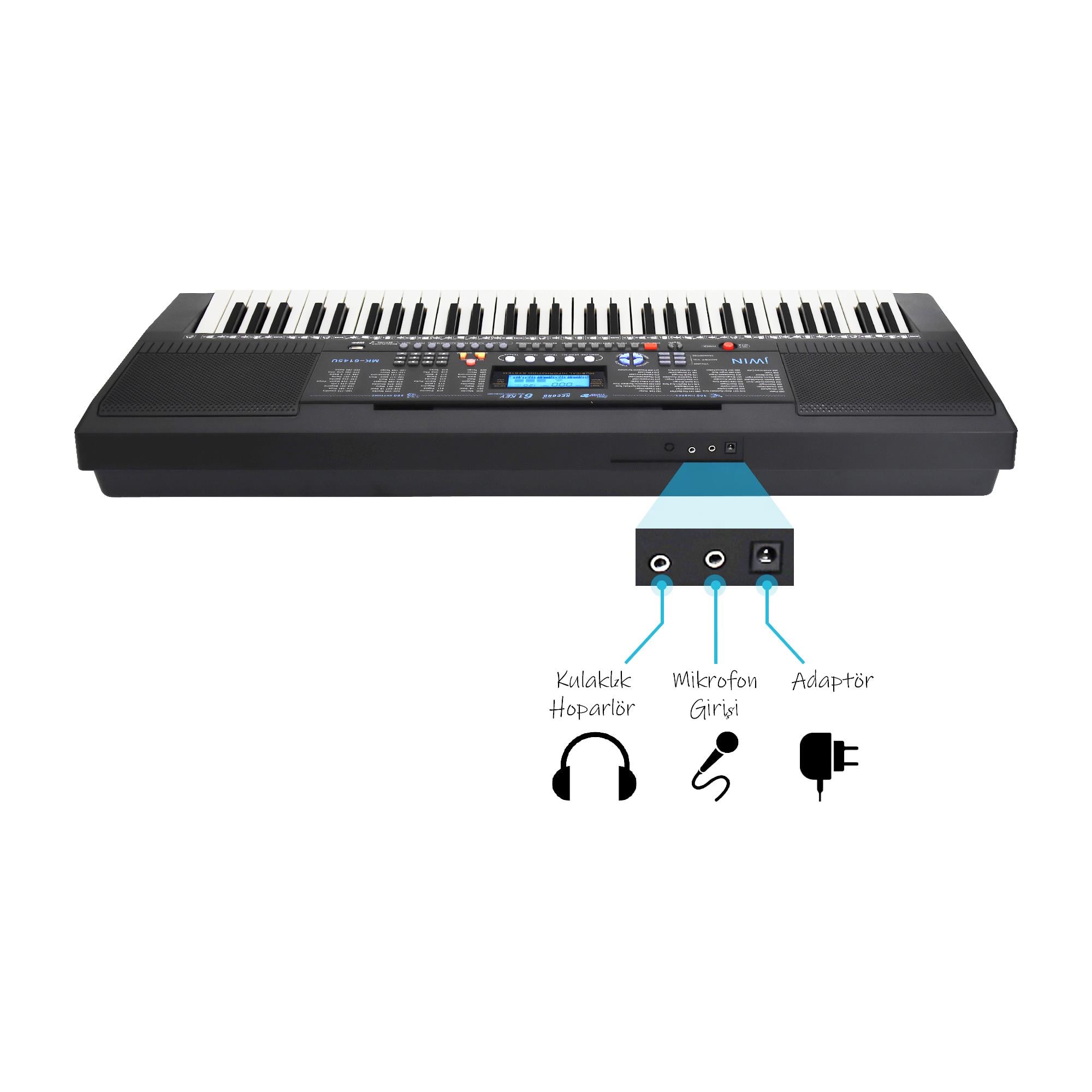 Jwin MK-6145U 61 Tuşlu Elektronik Org (Mikrofon ve Adaptör Hediye)