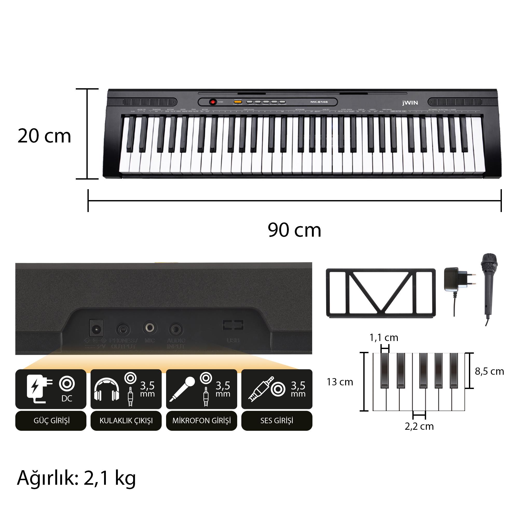 Jwin MK-6146 61 Tuşlu Elektronik Org (Mikrofon ve Adaptör Hediye) - Siyah