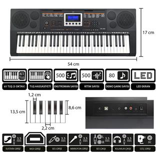 Jwin JTK-3350 61 Tuş Hassasiyetli 5 Oktav Org (Adaptör Hediye)