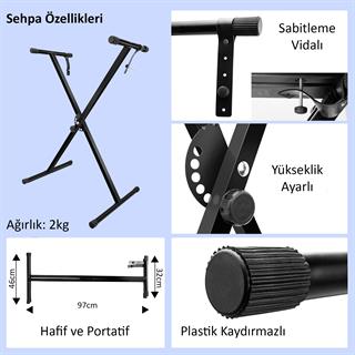 Jwin JTK-3500 61 Tuş Hassasiyetli 5 Oktav Org Seti - Siyah
