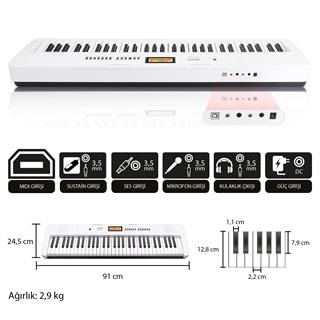 Jwin JTK-3600 61 Tuş Hassasiyetli 5 Oktav Org - Beyaz