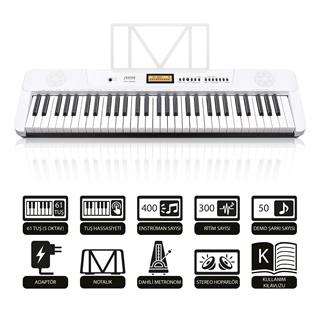 Jwin JTK-3600 61 Tuş Hassasiyetli 5 Oktav Org - Beyaz