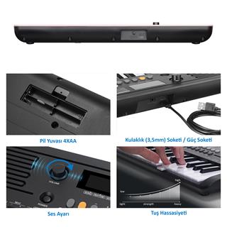 Jwin Sapphire MK-1537 37 Tuş Hassasiyetli Org (Adaptör Hediye) - Pembe