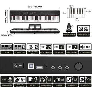 Jwin Sapphire SDP-112 Çekiç Aksiyonlu 88 Tuşlu Dijital Piyano Taşıma Çantası Hediyeli