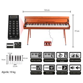 Jwin Sapphire SDP-115 Çekiç Aksiyonlu 88 Tuşlu Dijital Piyano - Kahve