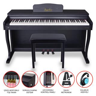 Jwin Sapphire SDP-215 Çekiç Aksiyonlu 88 Tuşlu Dijital Piyano + Tabure - Siyah