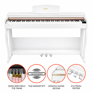 Jwin Sapphire SDP-215 Çekiç Aksiyonlu 88 Tuşlu Dijital Piyano + Tabure - Beyaz