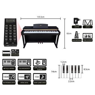 Jwin Sapphire SDP-216 Çekiç Aksiyonlu 88 Tuşlu Dijital Piyano - Siyah