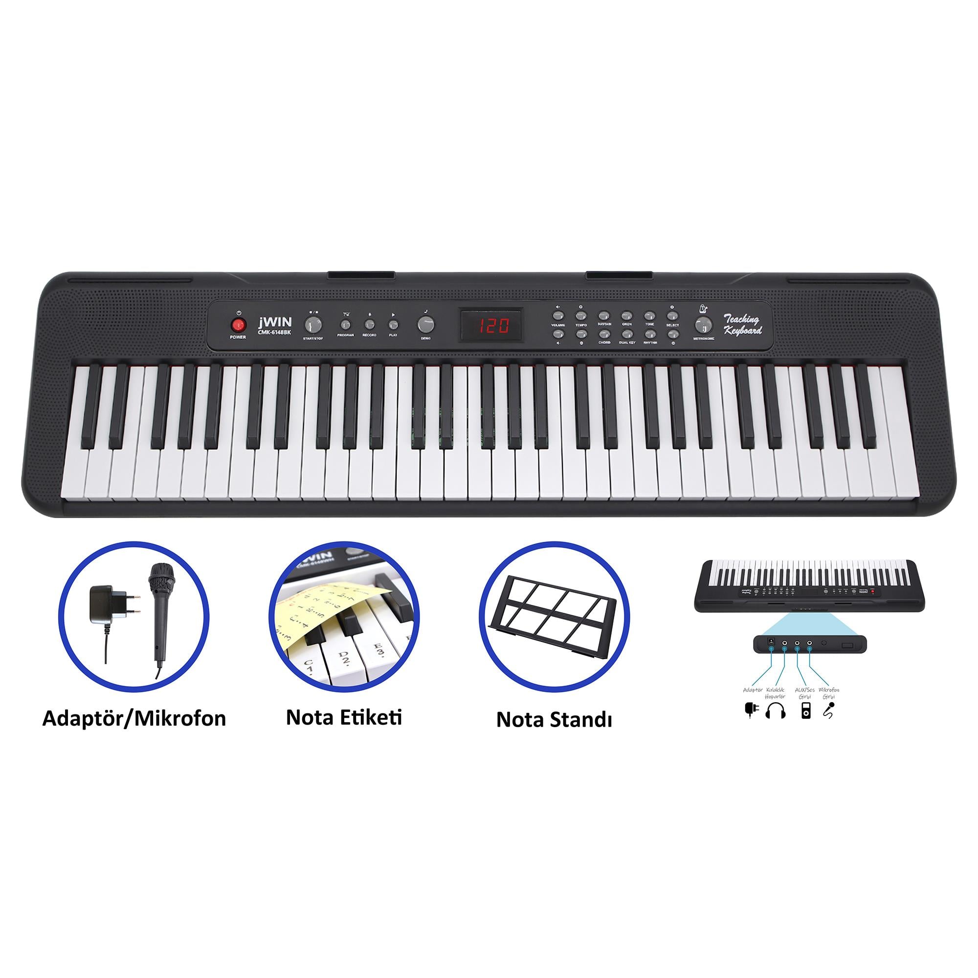 jWIN CMK-6148 61 Tuşlu Elektronik Org (Etiket. Mikrofon ve Adaptör Hediye)