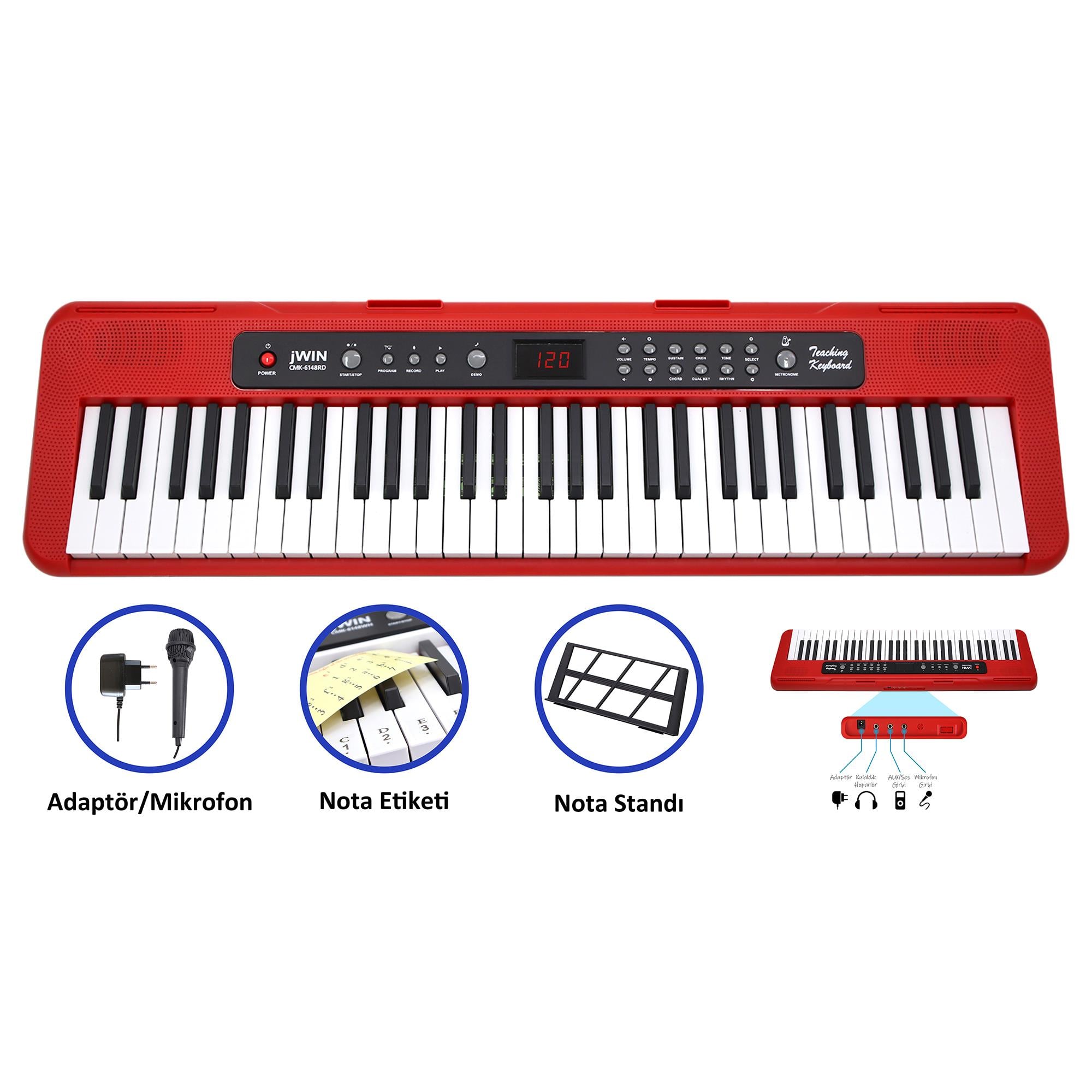 jWIN CMK-6148RD 61 Tuşlu Elektronik Org (Etiket. Mikrofon ve Adaptör Hediye)