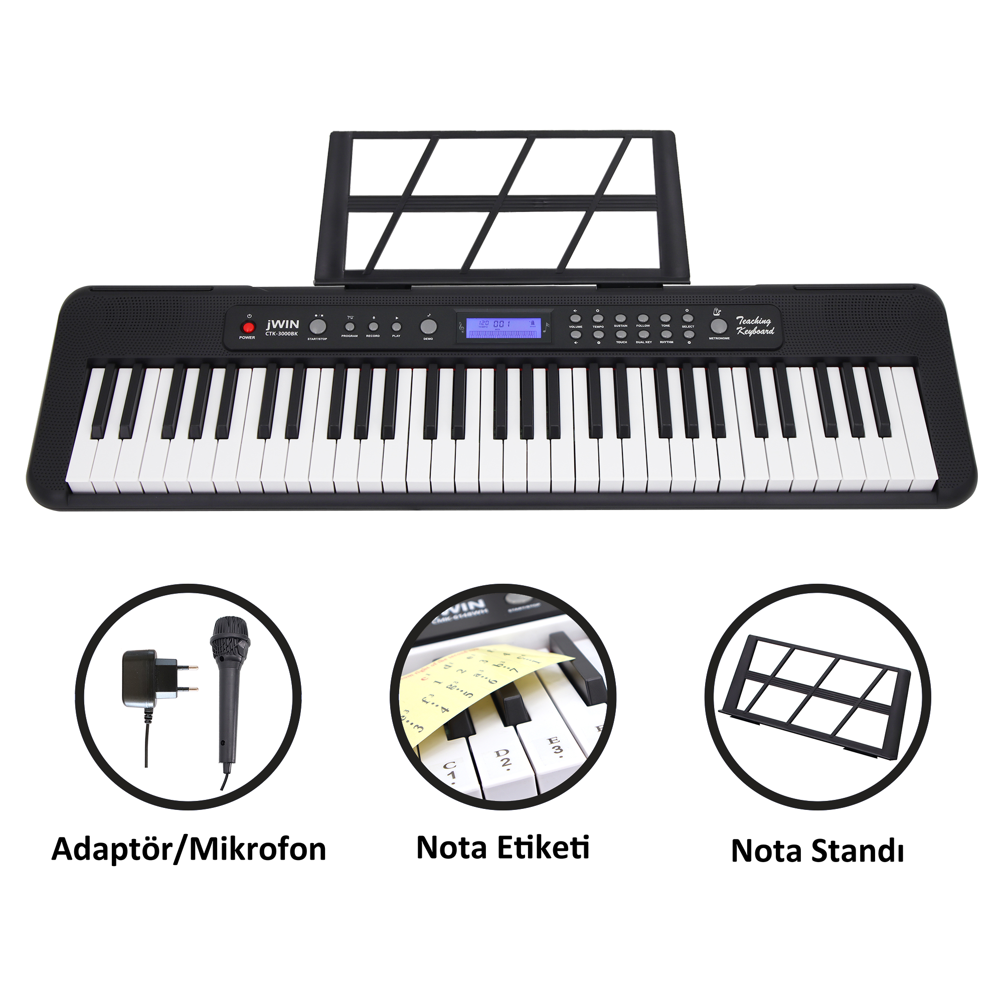 jWIN CTK-3000 61 Tuş Hassasiyetli Org (5 Oktav) - Siyah